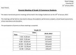 Parents Meeting Commerce 13 - The Royal College