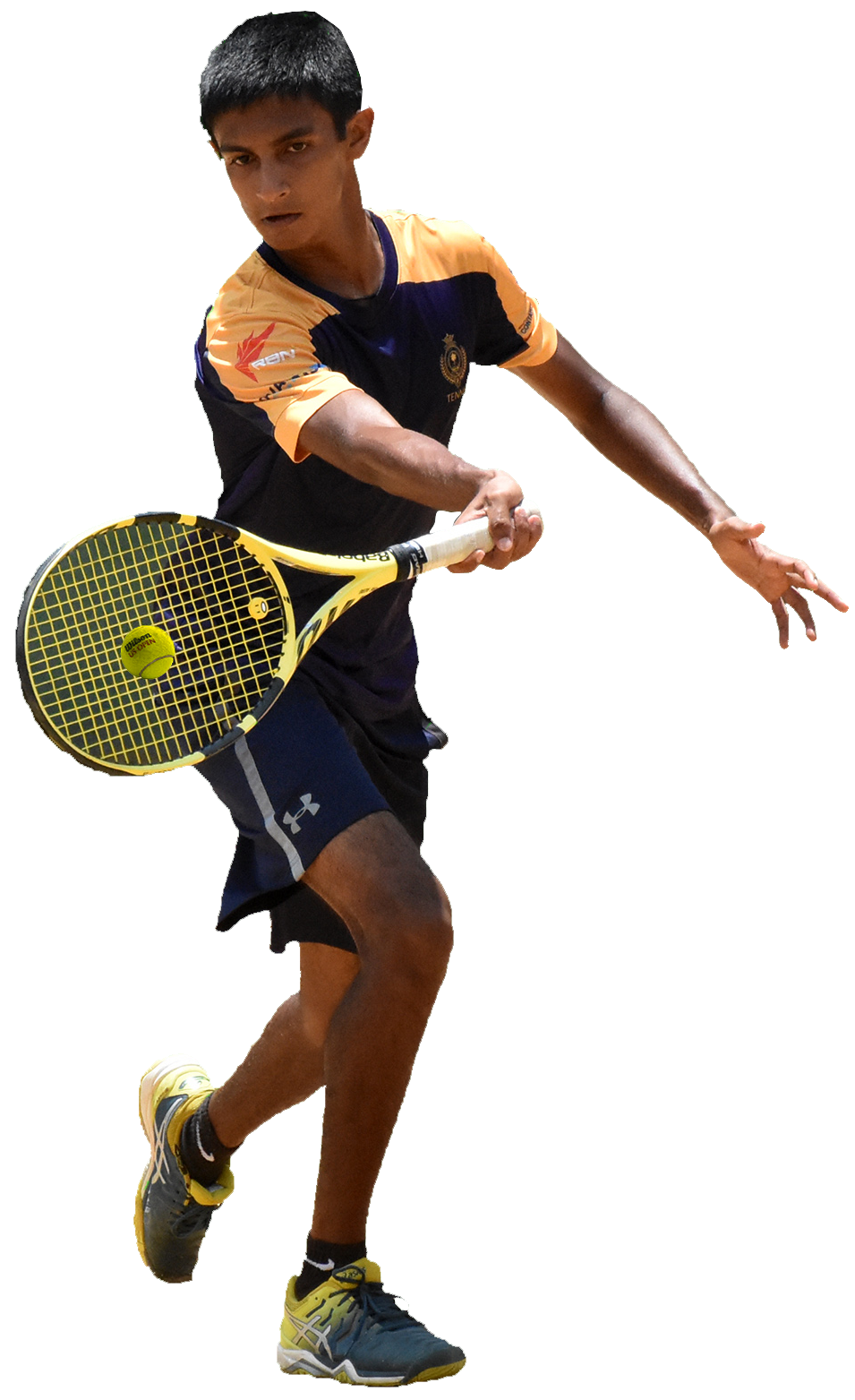 Royal tennis player playing a shot